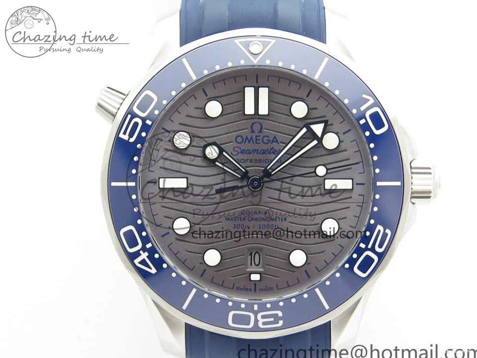 0406 StreetReady 2018 Seamaster Diver 300M VSF 1:1 Best Edition Blue Ceramic Gray Dial on Blue Rubber Strap A8800 V2 (Black Balance Wheel) 7963